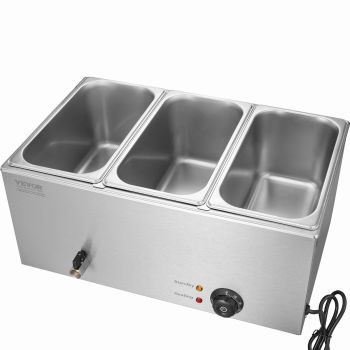 VEVOR 3-Pan Commercial Food Warmer, 16.5L Electric Steam Table, 1200W Professional Countertop Stainless Steel Buffet Bain Marie with 30 - 85℃ Temp Control for Catering and Restaurants, Silver