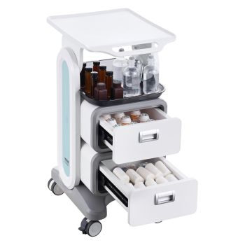 VEVOR 3 Tiers Lab Carts, Lab Utility Cart with 2 Drawers & 1 Top Tray, Mobile Medical Cart with ABS Material, Lab Rolling Cart with 4 Silent Wheels for Lab, Clinic, Hospital, Salon, White