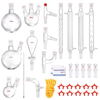 VEVOR Lab Distillation Kit, 3.3 Boro Lab Glassware Distillation Kit with 24, 40 Joint, 1000ml Essential Oil Distillation Apparatus Kit, 32 pcs Set of Glassware Equipment