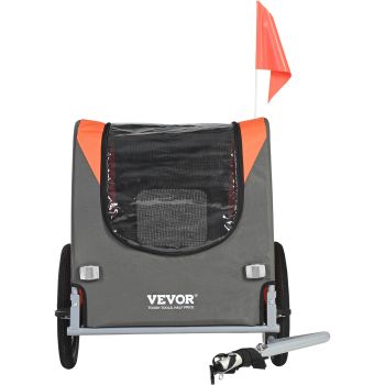 VEVOR Dog Bike Trailer, Supports up to 30 kg, Pet Cart Bicycle Carrier, Easy Folding Frame with Quick Release Wheels, Universal Bicycle Coupler, Reflectors, Flag, Collapsible to Store, Orange/Gray