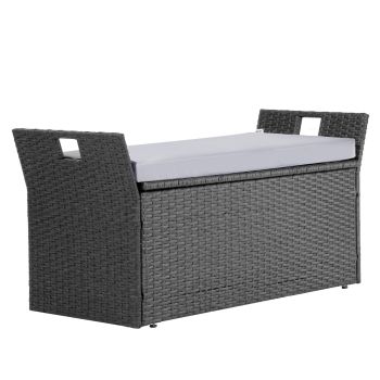 VEVOR Outdoor Storage Bench, 2-Person PE Rattan Storage Bench, 151L Deck Box with Cushion & Side Handle, Supports up to 181kg, Weatherproof Outdoor Seating & Porch Decor for Patio Garden Balcony