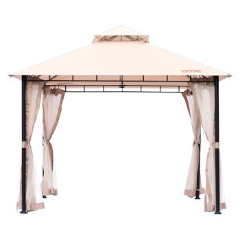 VEVOR Patio Gazebo for 6-8 Person, 3.05 x 3.05 m Backyard Gazebo, with Mosquito Netting, Metal Frame, and PU Coated 180G Polyester, Outdoor Canopy Shelter for Patio, Backyard, Lawn, Garden, Deck