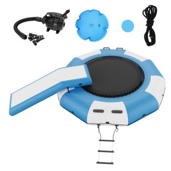 VEVOR Inflatable Water Bouncer, 10ft Recreational Water Trampoline, Portable Bounce Swim Platform with Slide, 3-Step Ladder & Electric Air Pump, Kid Adult Floating Rebounder for Pool Lake Water Sports