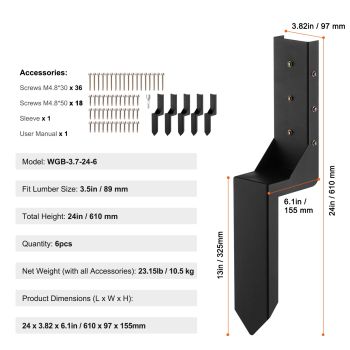 VEVOR Fence Post Anchor Repair Kit 6 Pack Inner Support Stakes Repair