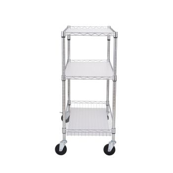 VEVOR Kitchen Utility Cart, 3 Tiers, Wire Rolling Cart, Steel Service Cart on Wheels, Metal Storage Trolley with 80mm Basket Curved Handle PP Liner 6 Hooks, for Indoor and Outdoor