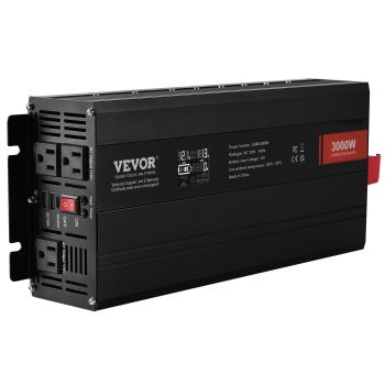 VEVOR Modified Sine Wave Inverter, 3000Watt, DC 12V to AC 230V LCD Display Power Inverter with 3 AC Outlets 2 USB Port 1 Type-C Port 10 Spare Fuses, for Large Household Equipment, CE FCC Certified