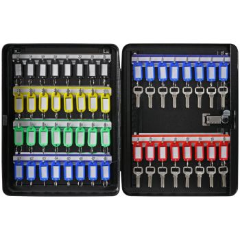 VEVOR 48-Key Cabinet, Key Safe with Combination & Key Lock, Digital Security Storage Box Steel Key Organizer with Adjustable Racks, 48 pcs Colorful Key Tags and A Record Card for School, Office, Hotel