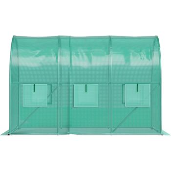 VEVOR Walk-in Tunnel Greenhouse, 3 x 2 x 2 m, Portable Plant Hot House with Galvanised Steel Frame, 1 Top Bar, Diagonal Poles, Zipper Door and 6 Roll-Up Windows, Green