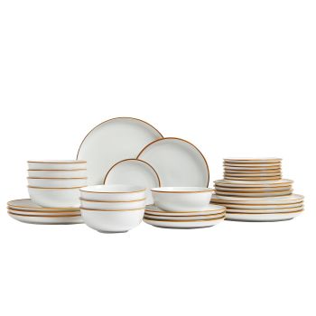 VEVOR 32 PCS Dinnerware Set Ceramic Plates and Bowls Sets Service for 8 White