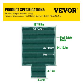 VEVOR Pool Safety Cover Fits 16x32ft Rectangle Inground Safety Pool Cover Green Mesh with 4x8ft Center End Steps Solid Pool Safety Cover for Swimming Pool Winter Safety Cover