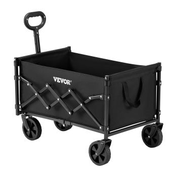 VEVOR Collapsible Wagon Carts, 120L & 225LBS Folding Wagons with All-Terrain Wheels, Heavy Duty Outdoor Utility Cart with Adjustable Handle, Portable Camping Cart for Beach Grocery Garden Black
