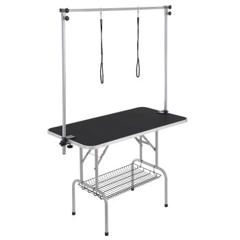VEVOR Pet Grooming Table Two Arms with Clamp, 117cm Dog Grooming Station, Foldable Pets Grooming Stand for Medium and Small Dogs, Free Two No Sit Haunch Holder with Grooming Loop, Bearing 149.7kg