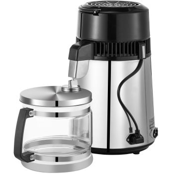 VEVOR Countertop Water Distiller, 1.1 Gallon/4L, 750W Stainless Steel Distilled Water Making Machine, Purifier Filter with Glass Collection, Distilling Alcohol Whiskey for Home Use, CE Listed, Silver