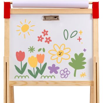 VEVOR Art Easel for Kids, 3-in-1 Wooden Double-Sided Kid's Art Easel with Magnetic Whiteboard, Chalkboard, Paper Roll, Adjustable Standing Drawing Board with Painting Accessories, Storage for Boy Girl