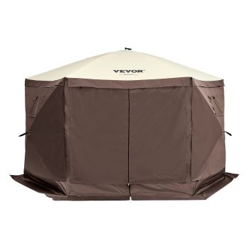 VEVOR Pop Up Gazebo Tent, Pop-Up Screen Tent 6 Sided Canopy Sun Shelter with 6 Removable Privacy Wind Cloths & Mesh Windows, 12.5x12.5FT Quick Set Screen Tent with Mosquito Netting, Brown