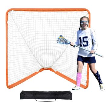VEVOR Lacrosse Goal, 1.2 mx 1.2 m Small Kids Lacrosse Net, Folding Portable Lacrosse Goal with Carry Bag, Iron Frame Backyard Training Equipment, Quick & Easy Setup, Perfect for Youth Training, Orange