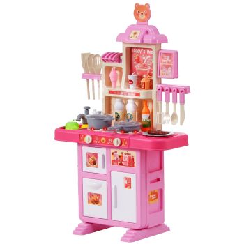VEVOR Kitchen Playset Kids Pretend Cooking Play Toy 48 Piece Accessories Pink