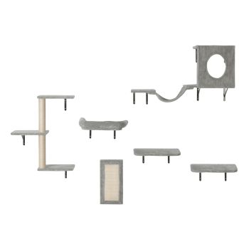 VEVOR Wall Mounted Cat Shelves, Cat Wall Shelves and Perches with Jumping Boards, Hammock, Sofa, Cat Tree & Cat Grip, Cat Furniture and Shelves up to 40 lbs for Sleeping, Playing, Climbing, Set of 6