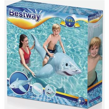 Bestway 1.83m x 1.02m Realistic Shark Pool Float Inflatable Rubber Ride on for Kids