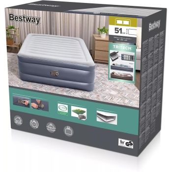 Bestway 2.03m x 1.52m x 51cm Tritech Air Inflatable Mattress Queen Built-in AC Pump