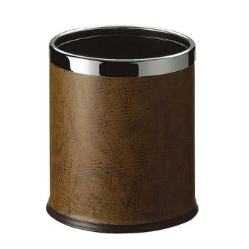 Round Leatherette Brown Room Bin