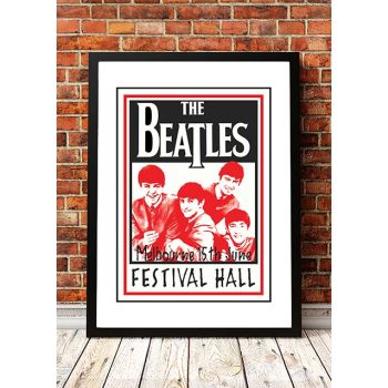 The Beatles 'Festival Hall' Melbourne, Australian Tour Poster 1964- Framed A4