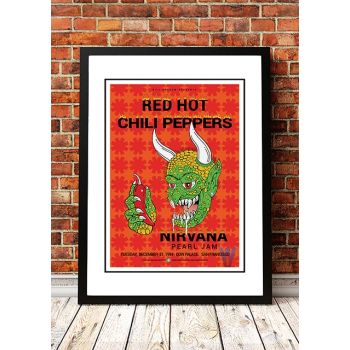 Red Hot Chili Peppers / Nirvana / Pearl Jam ‘Cow Palace’ USA Concert Poster 1991 - Framed A4