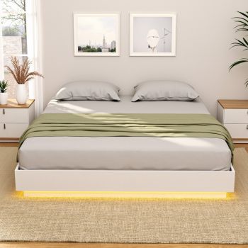 Artiss Double Bed Frame with 16Colour Led Light Wooden Platform Bed Base DAYGLOW