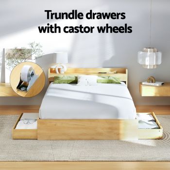 Artiss Bed Frame Queen Size with Charging Ports and 2 Drawers AURA