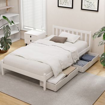 Artiss Bed Frame King Single Size Wooden Platform with 2 Storage Drawers White