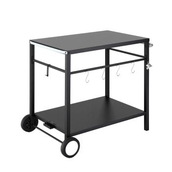 Weisshorn BBQ Camp Party Table, Garden Backyard Outdoor Cart Stainless Steel Prep Table Mobile Kitchen Trolley Heavy Duty with Wheels Tank Holder Hooks, Black