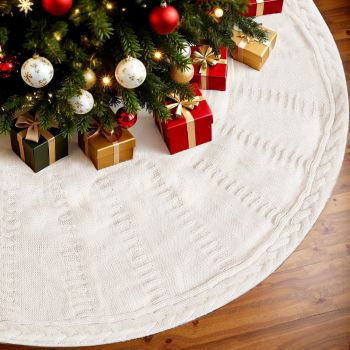 Jingle Jollys Christmas Tree Skirt 120cm Knitted Xmas Tree Ornaments Decor Beige