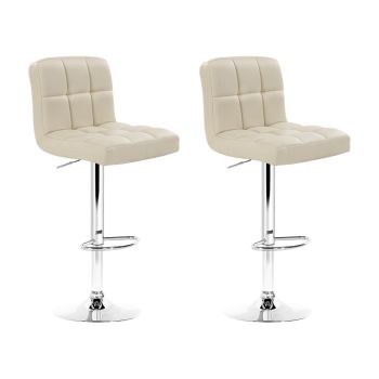 Artiss 2x Bar Stools Leather Gas Lift Beige