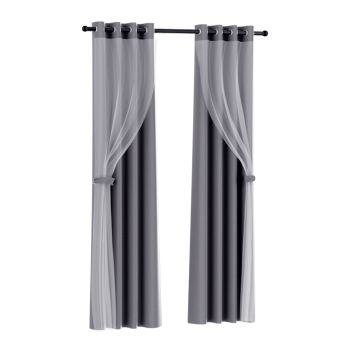 Artiss 2X 132x160cm Blockout Sheer Curtains Charcoal