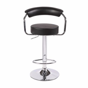 2X Black Bar Stools Faux Leather High Back Adjustable Crome Base Gas Lift Swivel Chairs