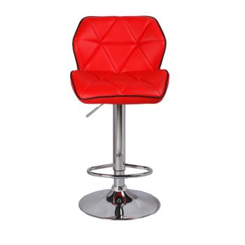 2X Red Bar Stools Faux Leather Mid High Back Adjustable Crome Base Gas Lift Swivel Chairs