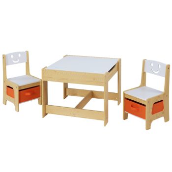 Keezi 3PCS Kids Table and Chairs Set Activity Desk Chalkboard Toys Storage Box