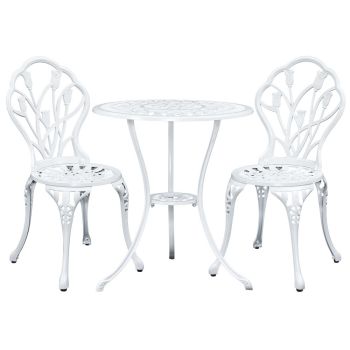 Gardeon 3PC Outdoor Setting Bistro Set Chairs Table Cast Aluminum Patio Furniture Tulip White