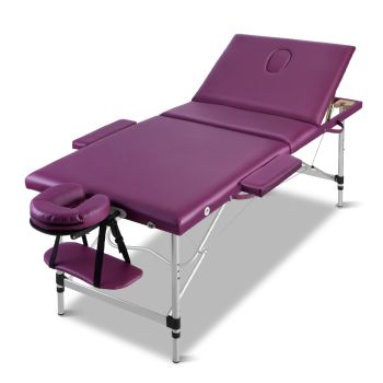 Zenses Massage Table 75cm Portable 3 Fold Aluminium Beauty Bed Violet