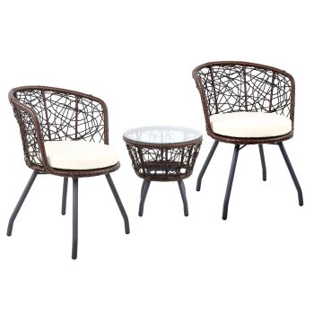 Gardeon 3PC Bistro Set Outdoor Furniture Rattan Table Chairs Patio Garden Cushion Brown