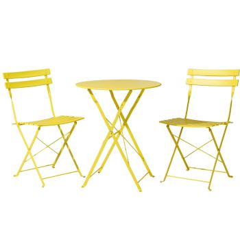 Gardeon 3PC Outdoor Bistro Set Steel Table and Chairs Patio Furniture Yellow