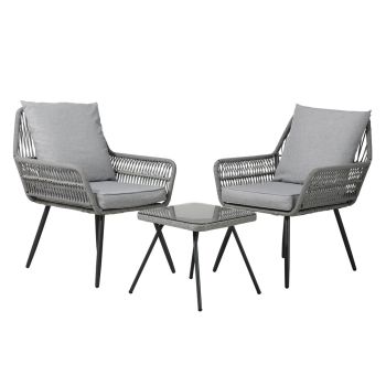 Gardeon 3PC Outdoor Furniture Bistro Set Lounge Setting Chairs Table Patio Grey