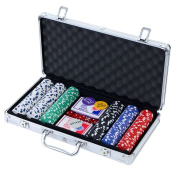 300pcs Poker Chips Set Casino Texas Hold'em Gambling Party Game Dice Cards Case