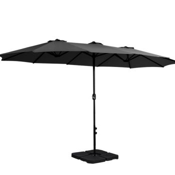 Instahut 4.57m Outdoor Umbrella w/Base Stand Beach Pole Garden Tilt Black