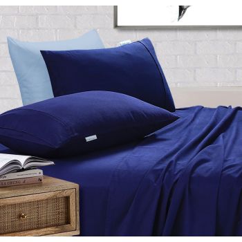 Elan Linen 100% Egyptian Cotton Vintage Washed 500TC Navy Blue Double Bed Sheets Set