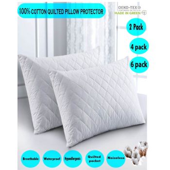 Elan Linen 100% Cotton Waterproof Pillow Protector (Pack of 2)