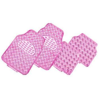 VENOM 4-Piece Car Mat - PINK [Rubber/Aluminium Look]