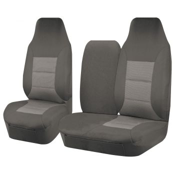 Seat Covers for TOYOTA HI ACE TRH-KDH SERIES 03/2005 - 2015 LWB UTILITY VAN FRONT HIGH BUCKET + _ BENCH WITH FOLD DOWN ARMREST/TRAY GREY PREMIUM