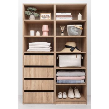 GENEVA THREE SHELF/FOUR DRAWER BUILT IN WARDROBE - SLIM SHAKER - NATURAL OAK