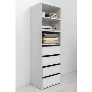 GENEVA THREE SHELF/FOUR DRAWER BUILT IN WARDROBE - SLIM SHAKER - WHITE